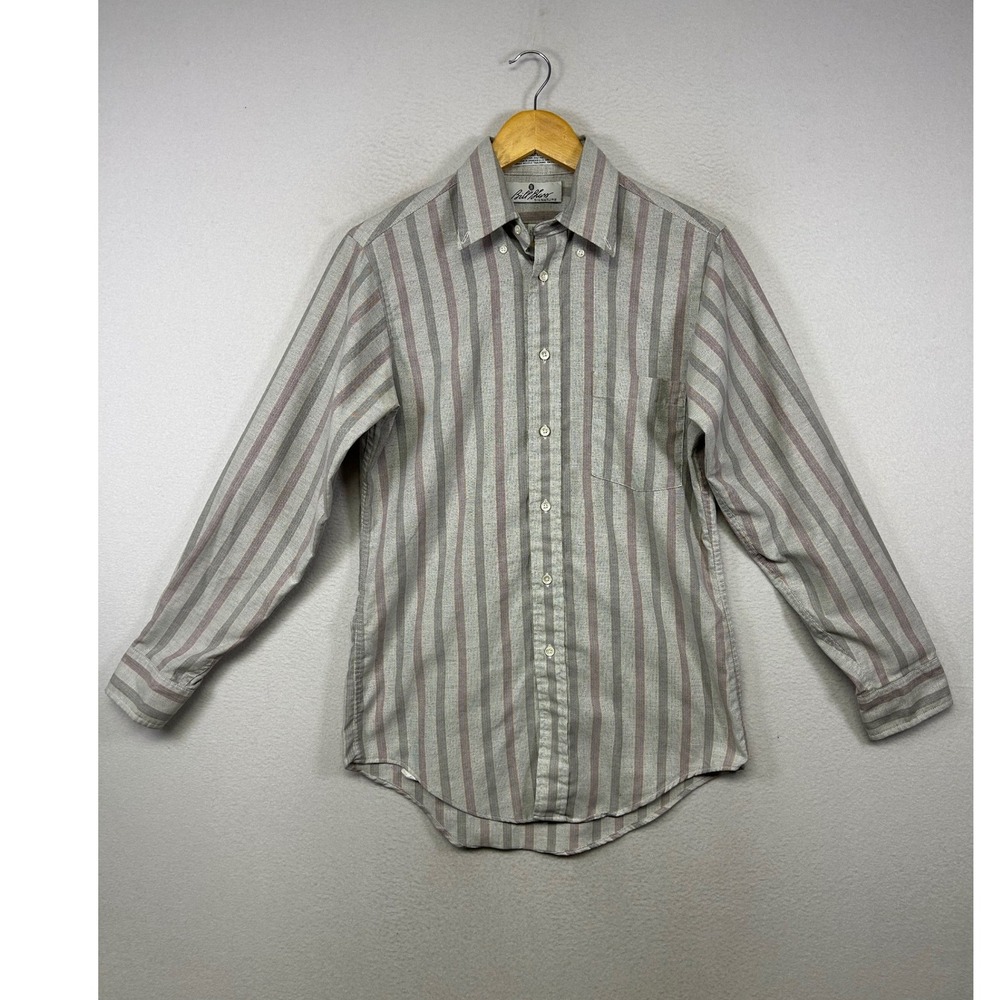 Vintage Preppy Bill Blass Mens 14.5 32-33 Grey Striped‎ Oxford Button Down Shirt